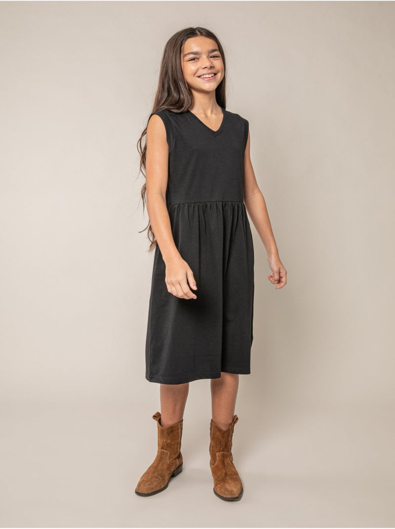 Robe évasée fille en 100% coton 'Deeluxe' Noir - Kiabi