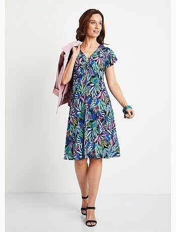 Robe évasée imprimé feuilles courte - Afibel