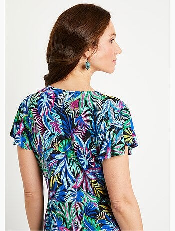 Robe évasée imprimé feuilles courte - Afibel