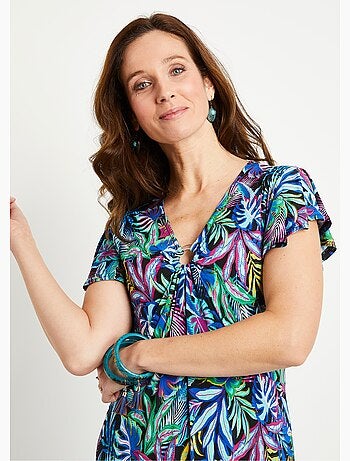 Robe évasée imprimé feuilles courte - Afibel