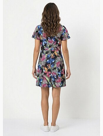 Robe évasée imprimé feuilles courte - Afibel