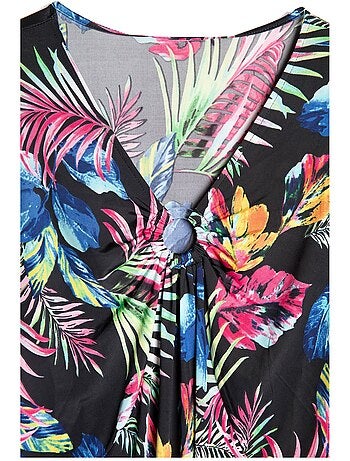 Robe évasée imprimé feuilles courte - Afibel