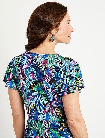 Robe évasée imprimé feuilles courte