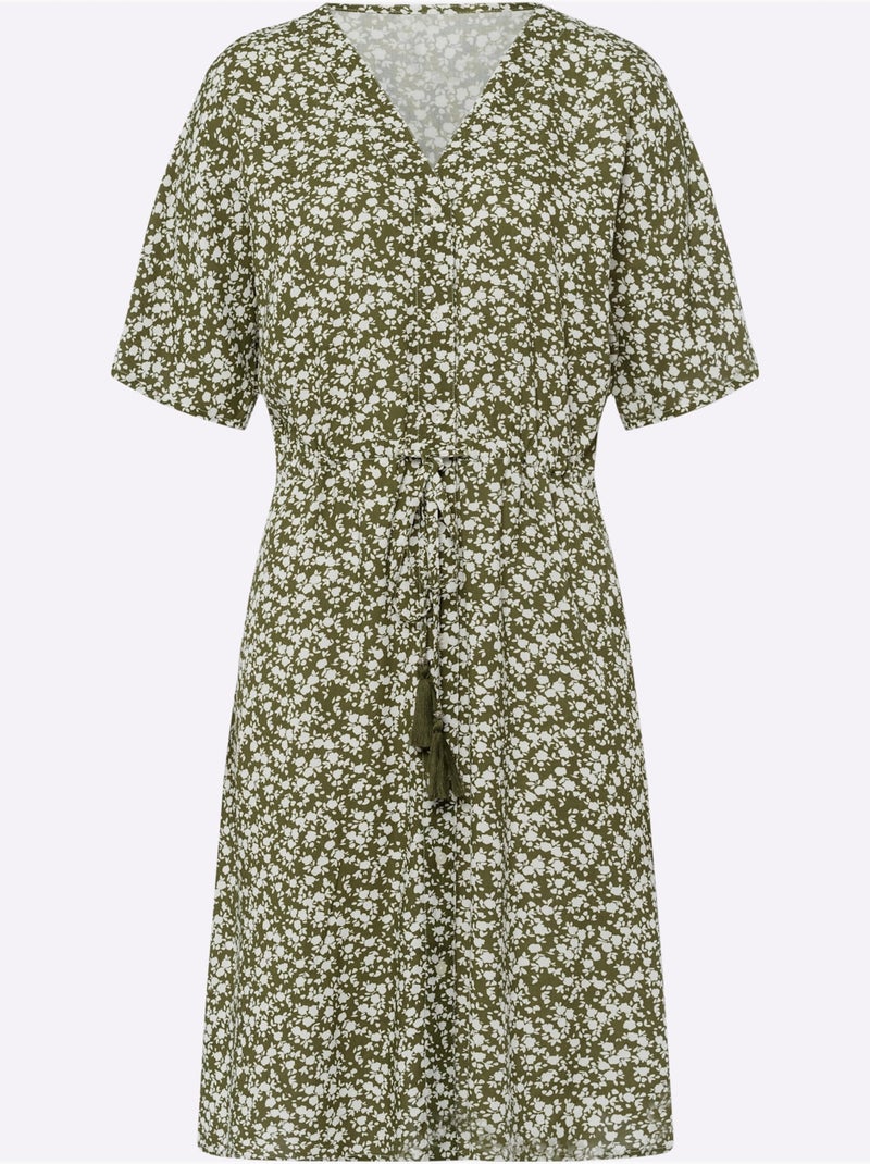 Robe évasée Qualité Tissée - Taille Standard - Helline Beige/Vert - Kiabi