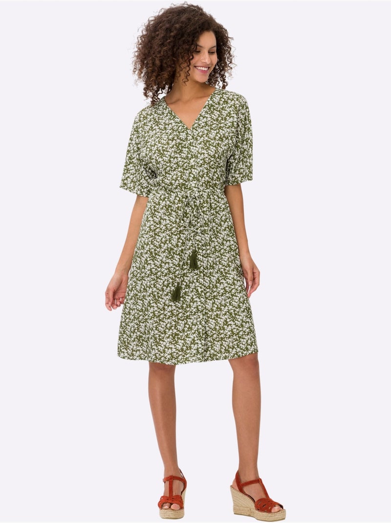 Robe évasée Qualité Tissée - Taille Standard - Helline Beige/Vert - Kiabi