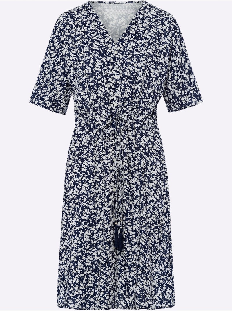 Robe évasée Qualité Tissée - Taille Standard - Helline Ecru/Marine - Kiabi
