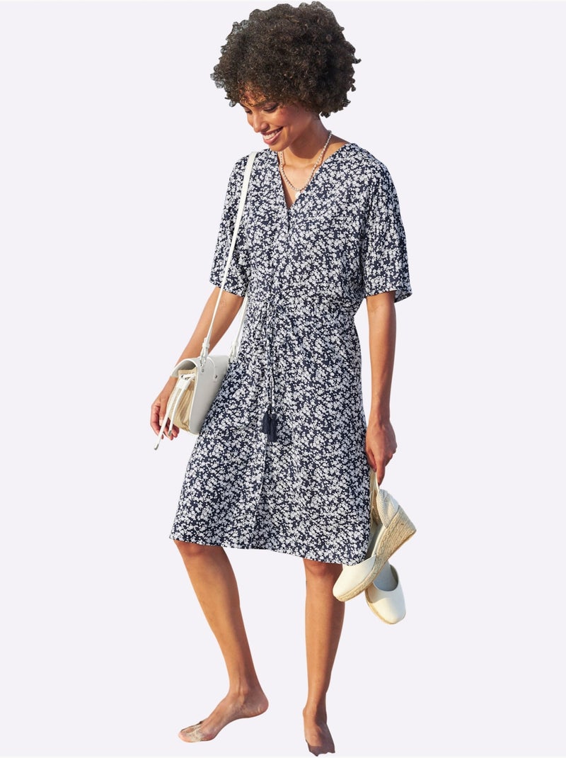 Robe évasée Qualité Tissée - Taille Standard - Helline Ecru/Marine - Kiabi