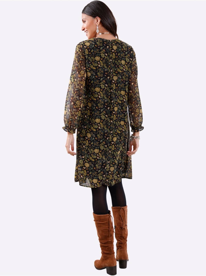 Robe évasée Qualité Tissée - Taille Standard - Moda Vilona Noir Orange - Kiabi