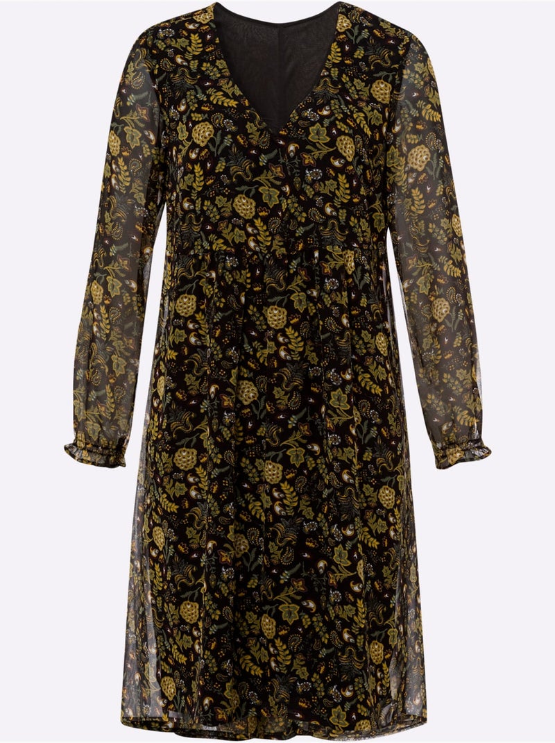 Robe évasée Qualité Tissée - Taille Standard - Moda Vilona Noir Orange - Kiabi