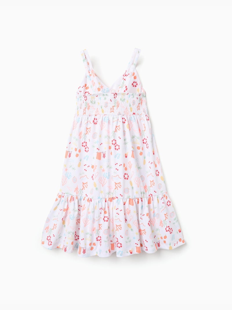 Robe évasée sans manches en coton avec motif plage Blanc - Kiabi