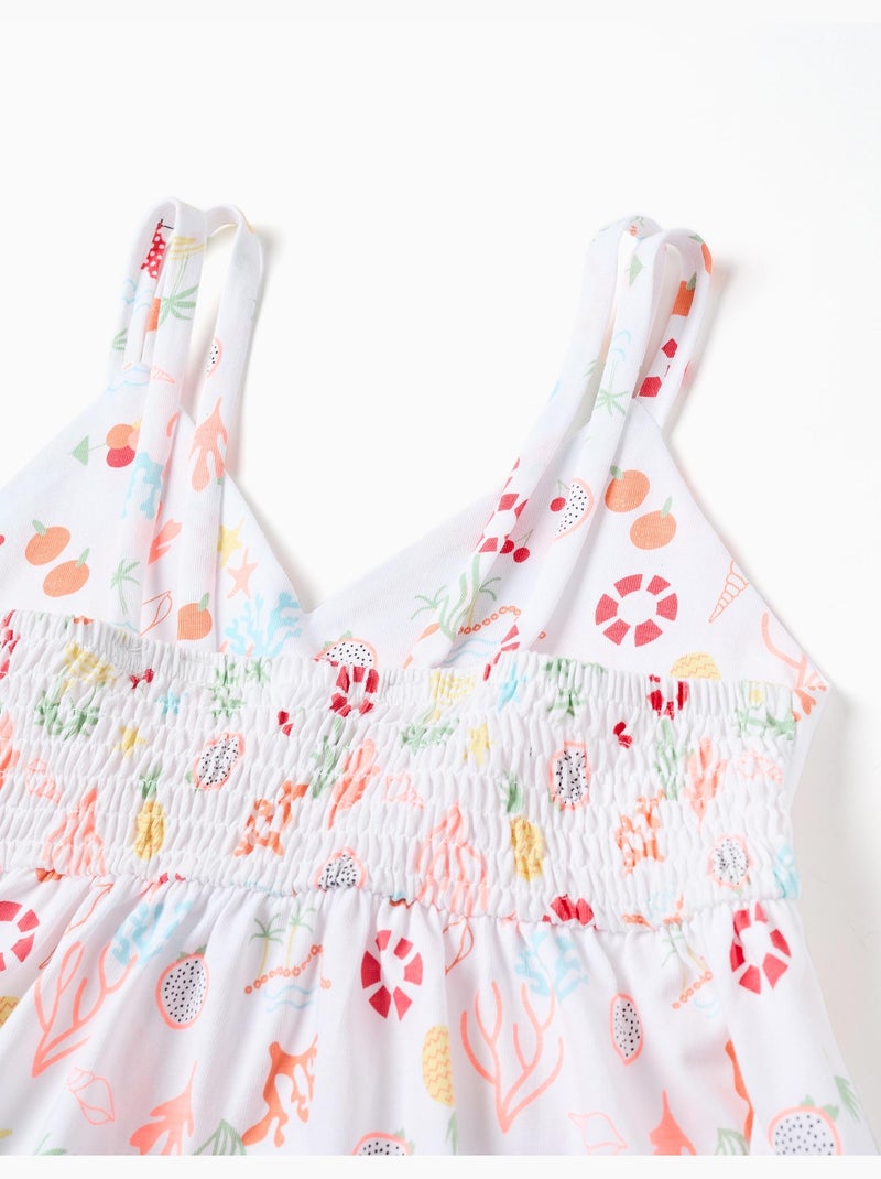 Robe évasée sans manches en coton avec motif plage Blanc - Kiabi