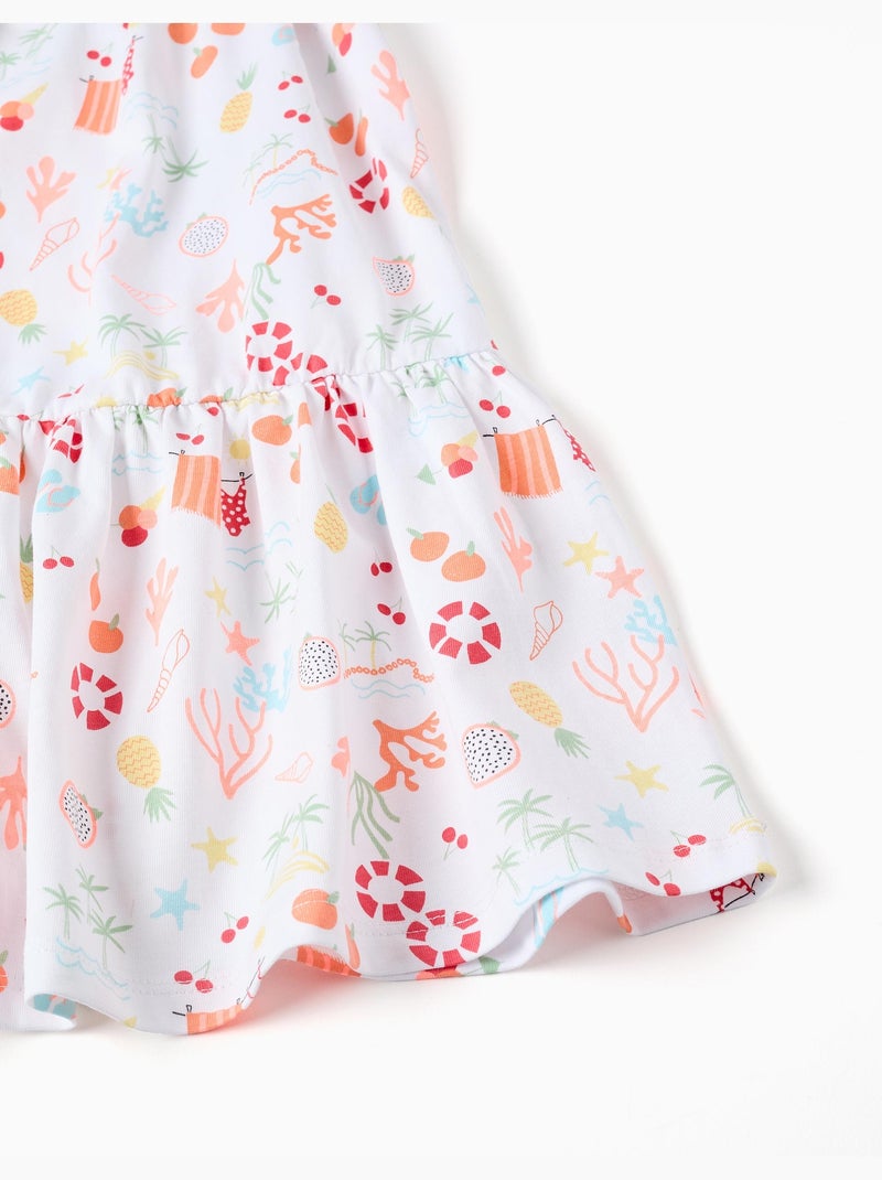 Robe évasée sans manches en coton avec motif plage Blanc - Kiabi