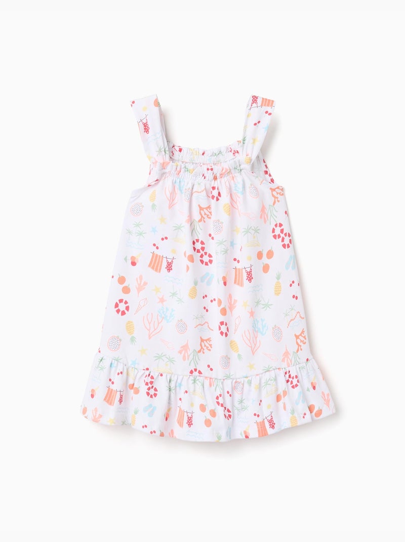Robe évasée sans manches en coton avec motif plage Blanc - Kiabi