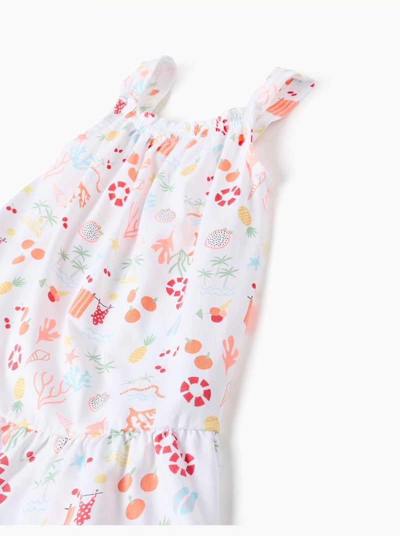 Robe évasée sans manches en coton avec motif plage Blanc - Kiabi