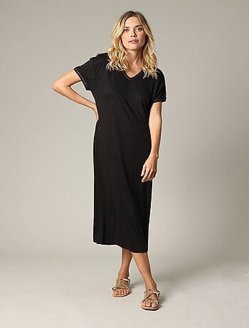 Robe fantaisie et décontractée manches courtes et col V en modal 'Deeluxe'