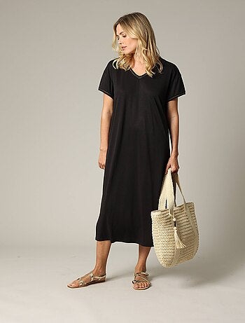 Robe fantaisie et décontractée manches courtes et col V en modal 'Deeluxe'