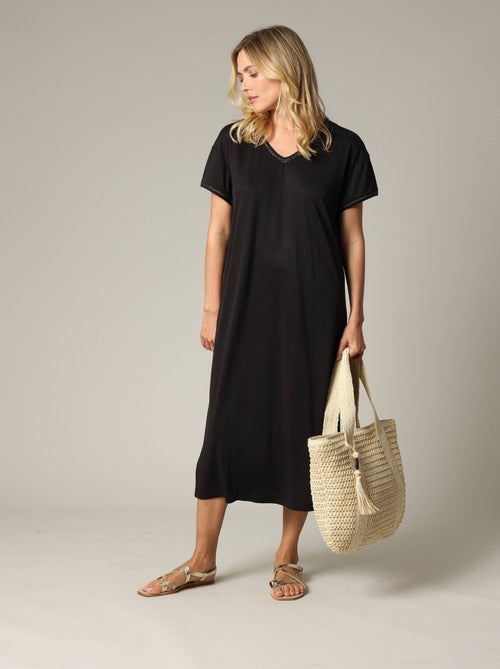 Robe fantaisie et décontractée manches courtes et col V en modal 'Deeluxe' - Kiabi
