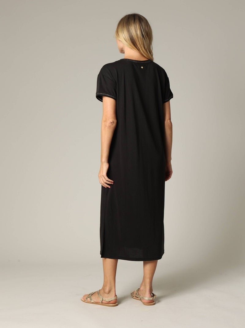 Robe fantaisie et décontractée manches courtes et col V en modal 'Deeluxe' Noir - Kiabi