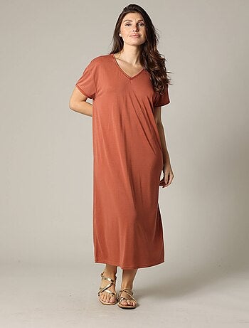 Robe fantaisie et décontractée manches courtes et col V en modal 'Deeluxe'