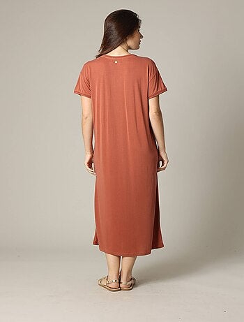 Robe fantaisie et décontractée manches courtes et col V en modal 'Deeluxe'
