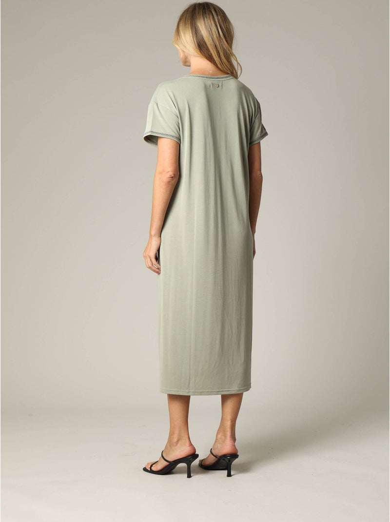 Robe fantaisie et décontractée manches courtes et col V en modal 'Deeluxe' Vert tilleul - Kiabi