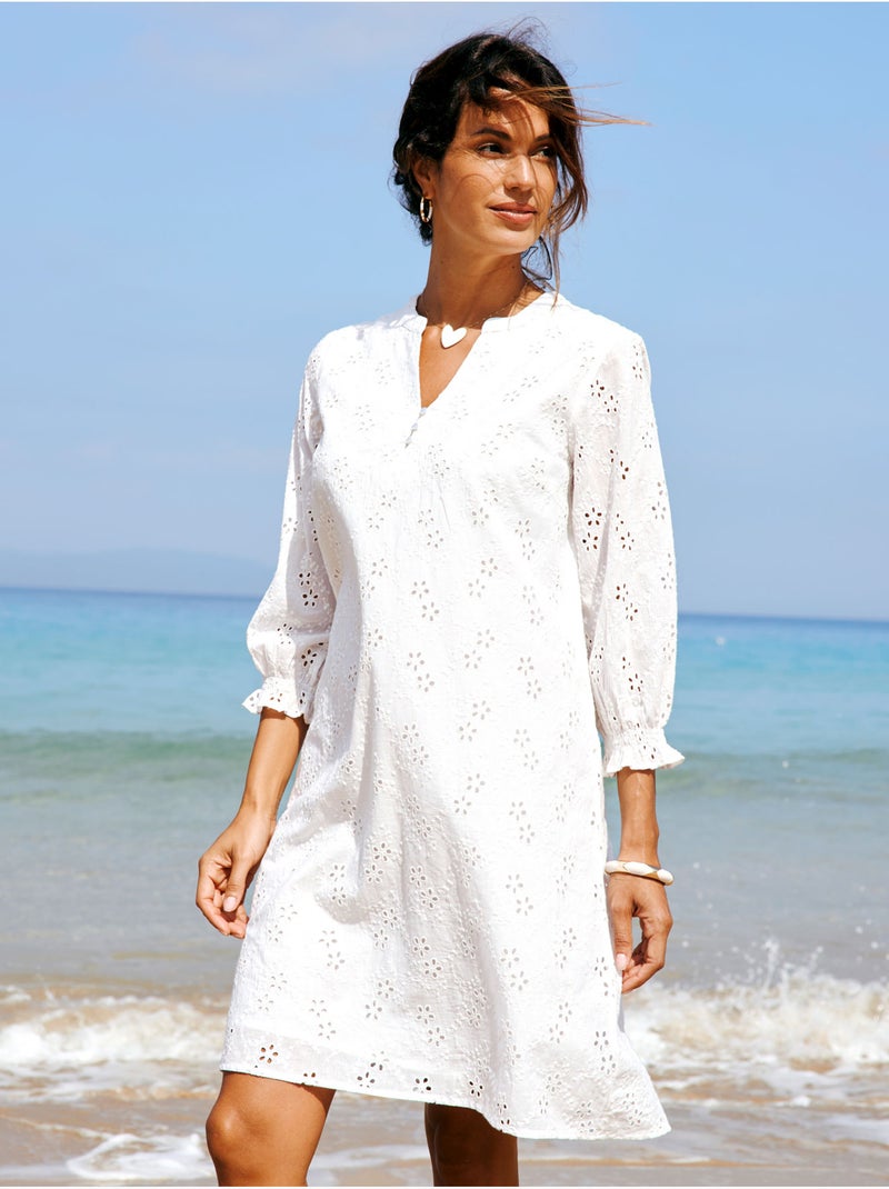 Robe femme broderie anglaise - DAXON Blanc Blanc - Kiabi