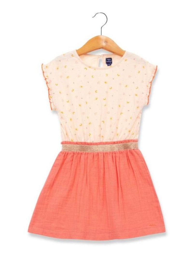Robe Fille gaze de coton ceinture doré Rose - Kiabi
