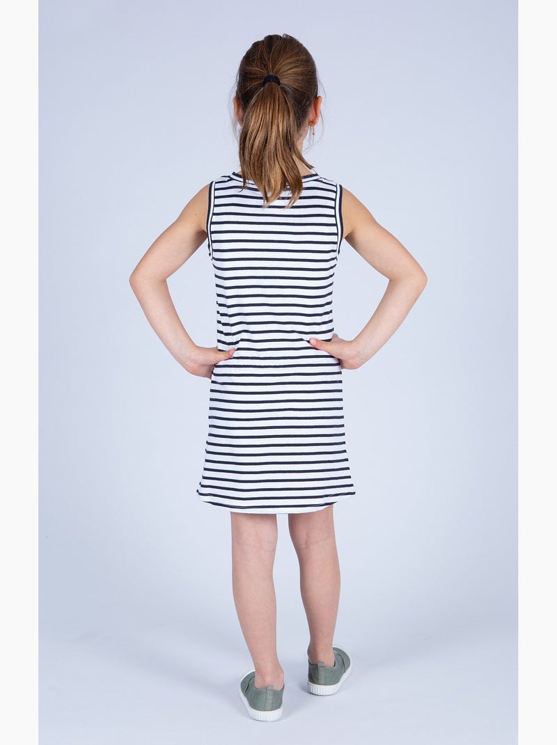 Robe fille sans manches en coton fin 'breizh océan', robe enfant en coton Blanc/Marine - Kiabi