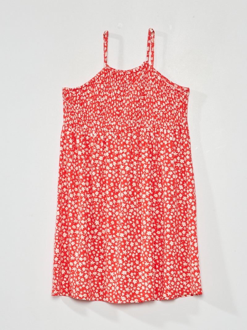 Robe fleuri à fines bretelles Rouge - Kiabi