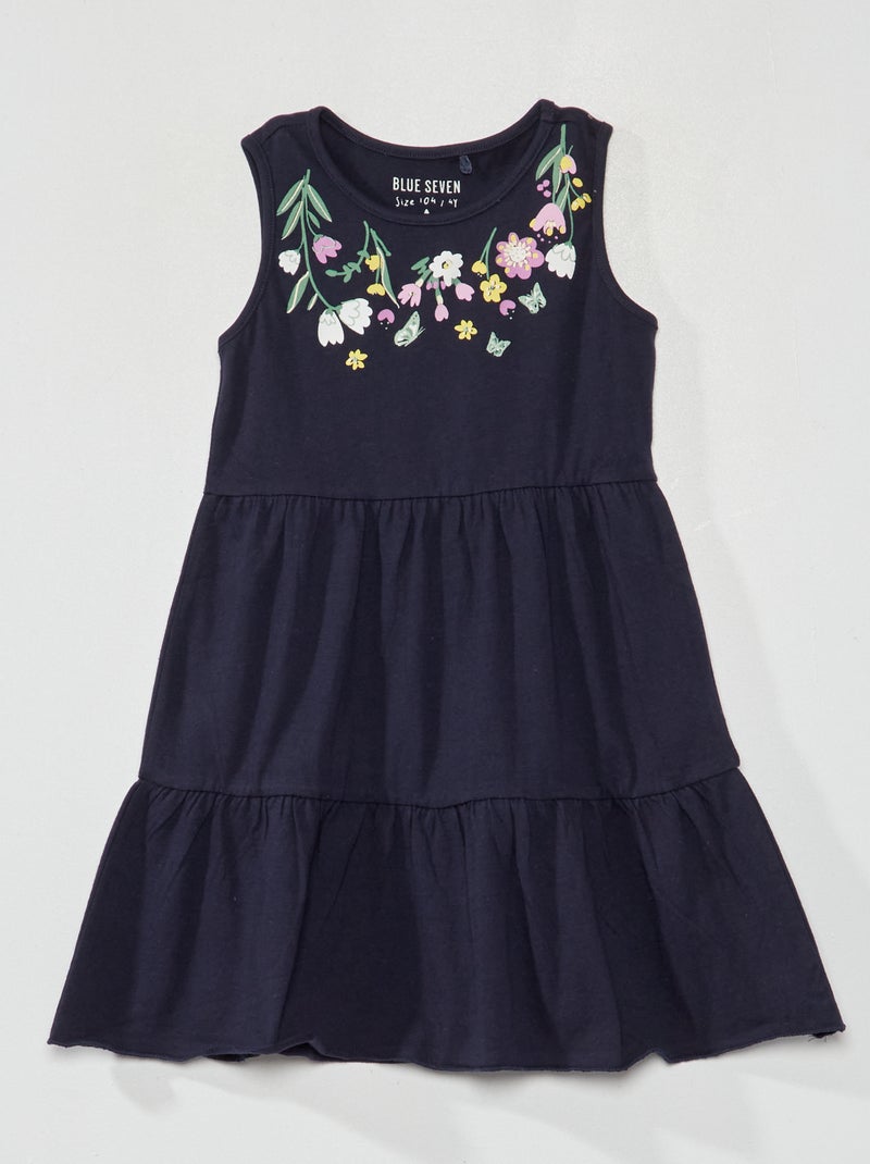 Robe Fille Fleurie Marine Et Dorée Marks & Spencer Autograph - Taille 3-4 Ans - Occasion Très Bon état
