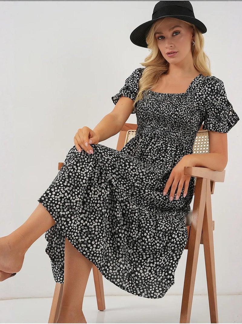 Robe fleurie à manches courtes bdart Noir - Kiabi