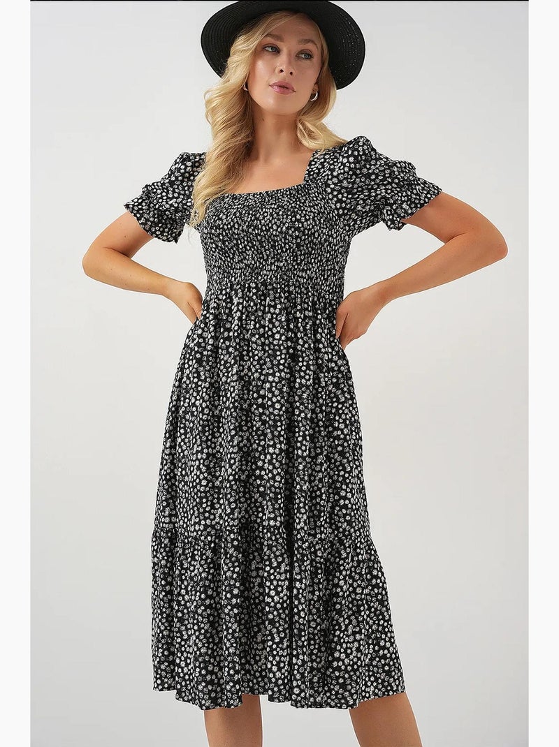 Robe fleurie à manches courtes bdart Noir - Kiabi
