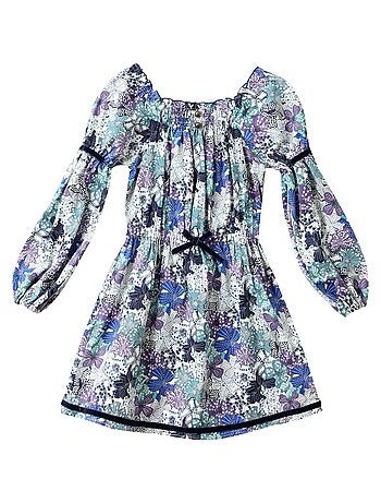 Robe Fleurie à Manches Longues et Col Smocks CHIMENE - La Faute à Voltaire