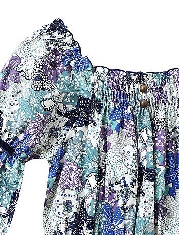 Robe Fleurie à Manches Longues et Col Smocks CHIMENE - La Faute à Voltaire