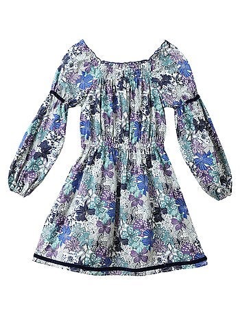 Robe Fleurie à Manches Longues et Col Smocks CHIMENE - La Faute à Voltaire