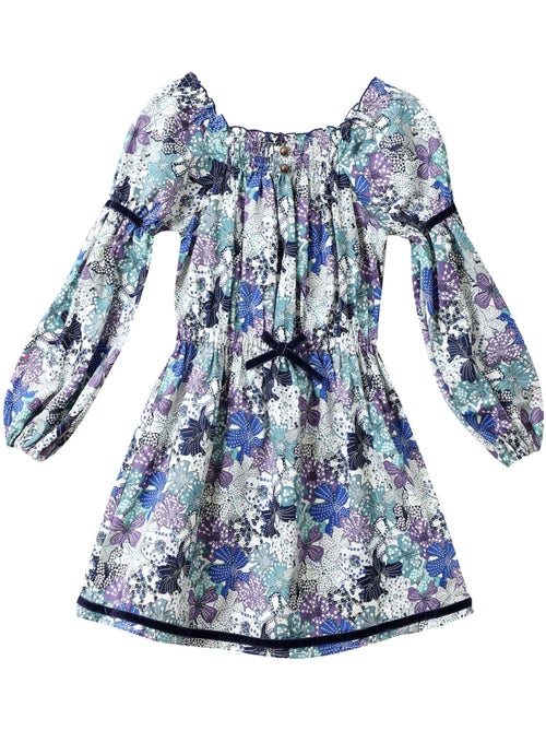 Robe  Fleurie   à Manches Longues et Col Smocks  CHIMENE - La Faute à Voltaire - Kiabi