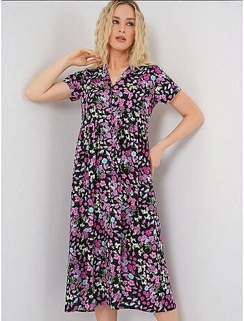 Robe fleurie boutonnée à manches courtes bdart