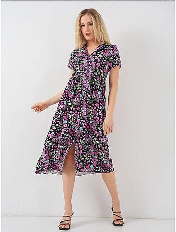 Robe fleurie boutonnée à manches courtes bdart