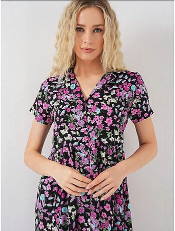 Robe fleurie boutonnée à manches courtes bdart