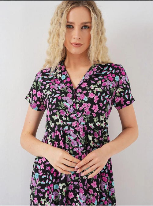 Robe fleurie boutonnée à manches courtes bdart - Kiabi Robe fleurie boutonnée à manches courtes bdart - Kiabi
