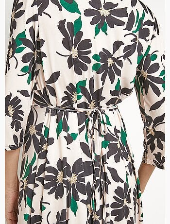 Robe fleurie boutonnée col V et manches 3/4 - Afibel