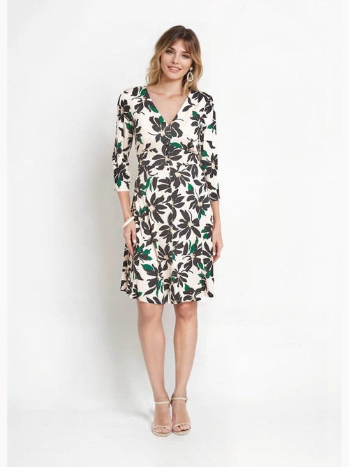 Robe fleurie boutonnée col v et manches 3/4 - afibel - Kiabi Robe fleurie boutonnée col v et manches 3/4 - afibel - Kiabi