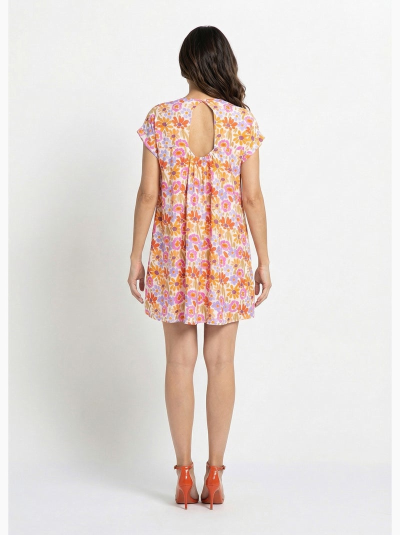 Robe fleurie, détail dos forme  goutte - AFIBEL Orange/Violet - Kiabi