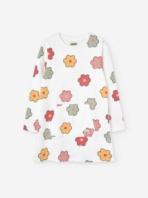 Robe fleurie en coton avec poche kangourou - Kiabi