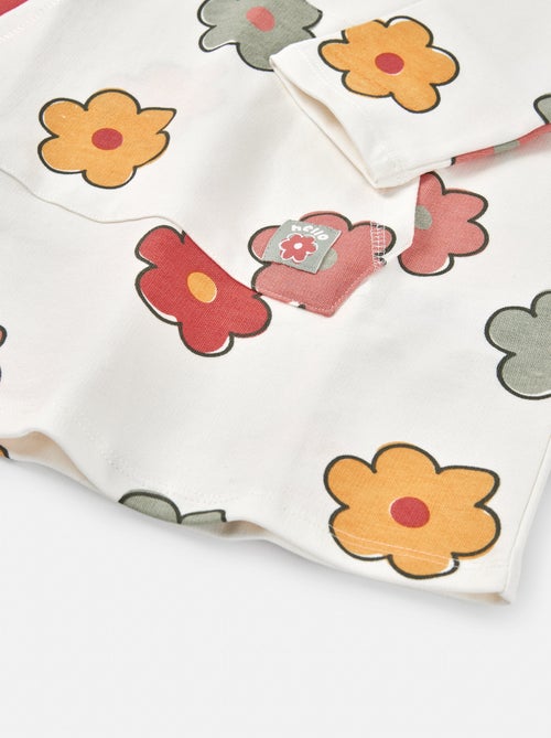 Robe fleurie en coton avec poche kangourou - Kiabi