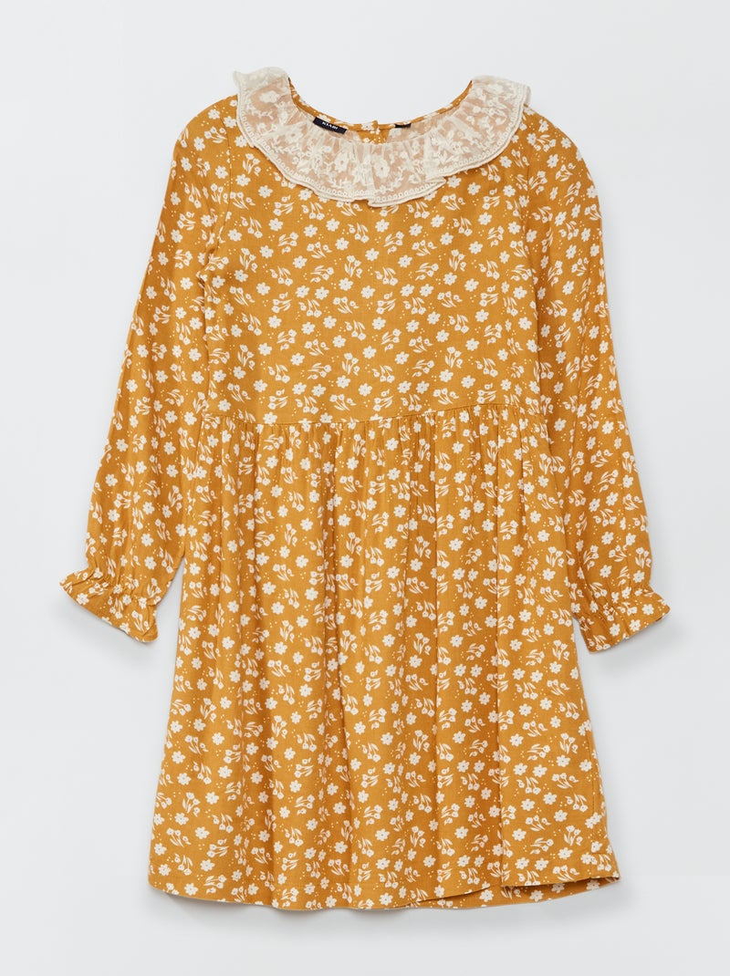 Robe 'fleurie' en twill Jaune - Kiabi