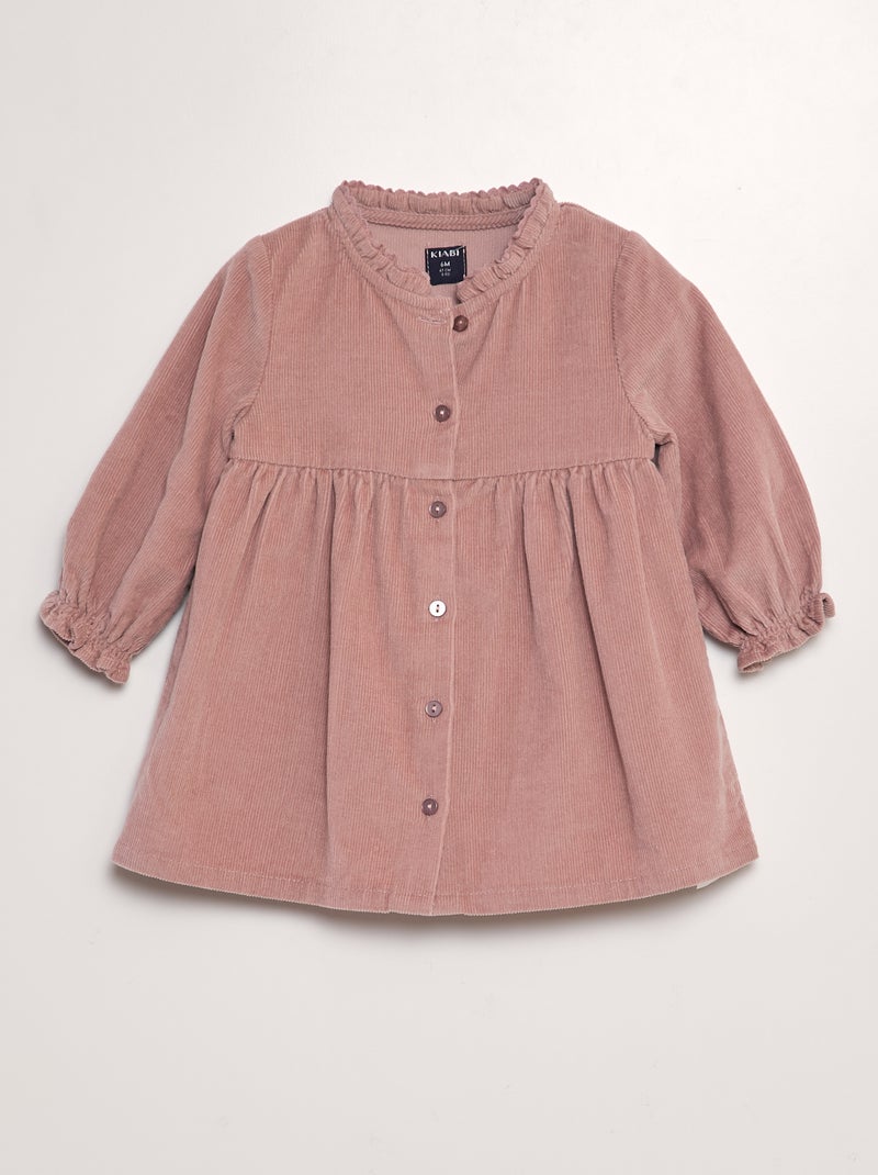 Robe fleurie en velours côtelé Rose - Kiabi