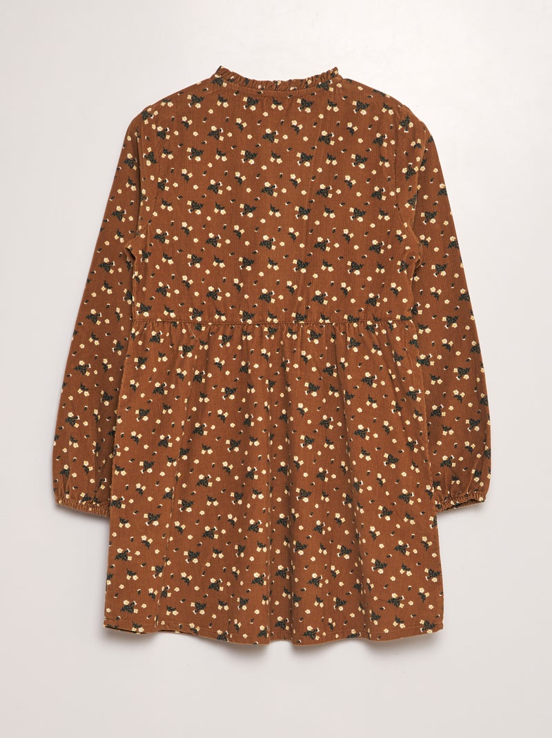 Robe  fleurie en velours Marron - Kiabi
