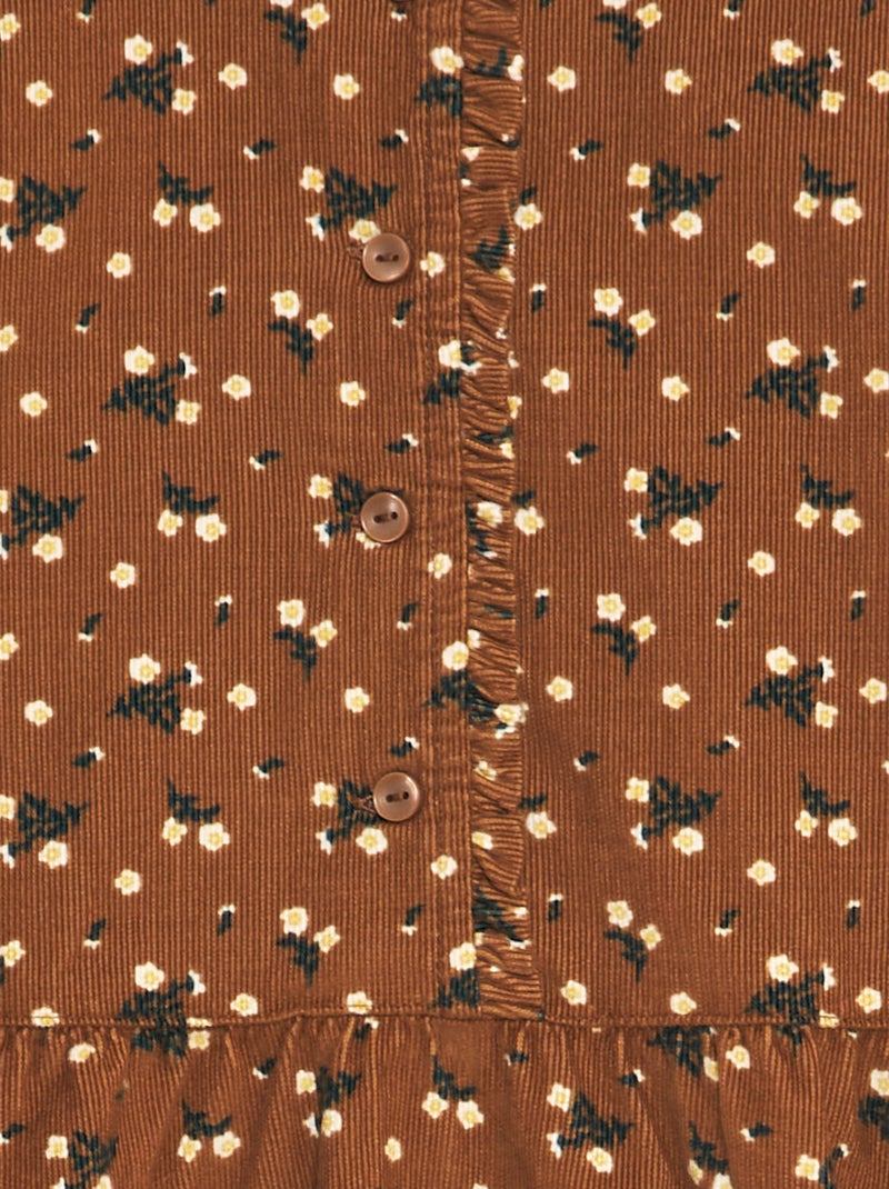 Robe  fleurie en velours Marron - Kiabi