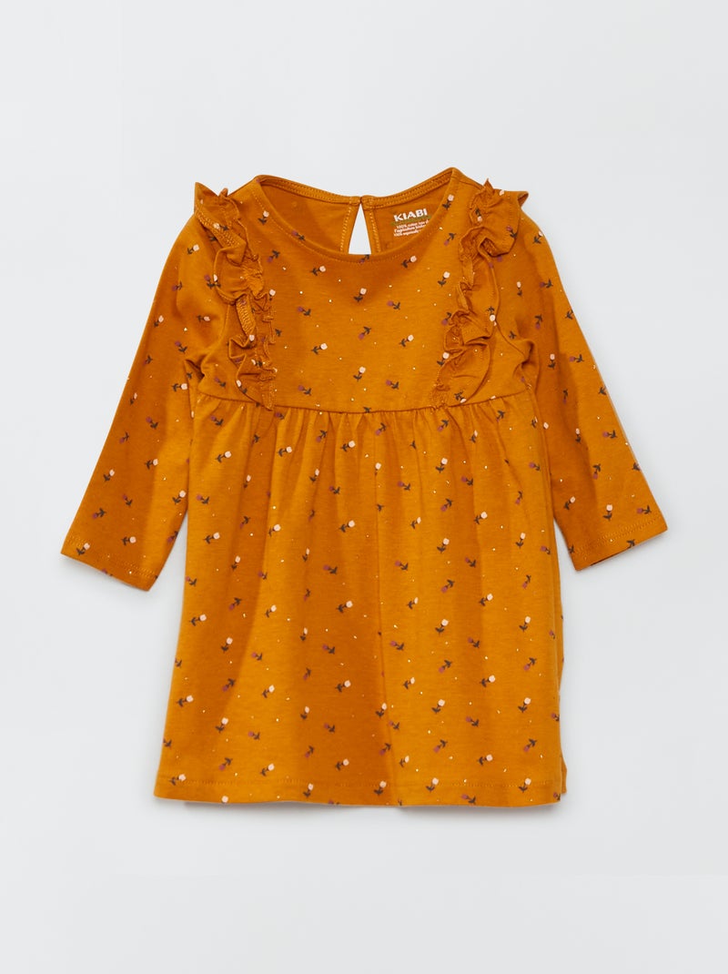 Robe fleurie et volantée Jaune moutarde - Kiabi
